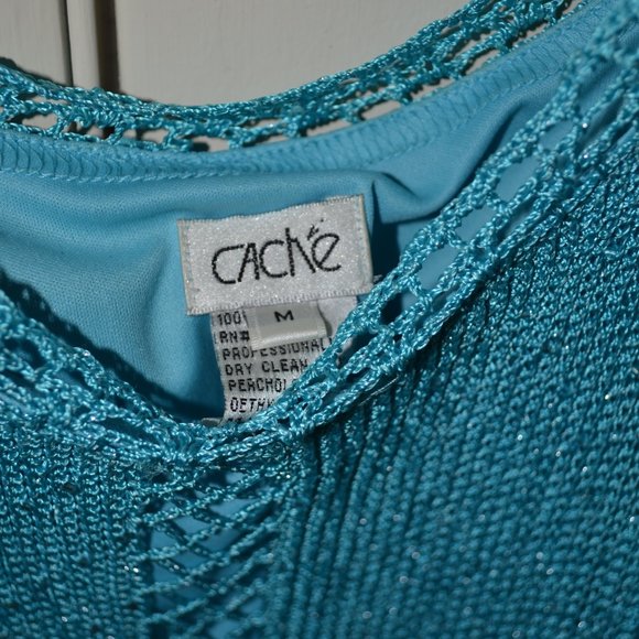 CACH'E ( BEAUTIFUL ) TURQUOISE  NET DRESS SIZE  M - Picture 9 of 9